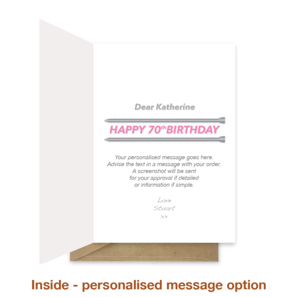 Personalised message inside 70th birthday card