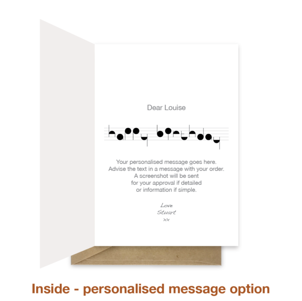 Personalised message inside music notes happy birthday card bb099