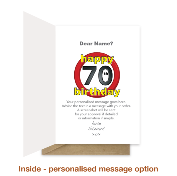 Personalised message inside 70th birthday card bth134