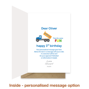 Personalised message inside 3rd birthday card bth265