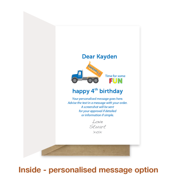 Personalised message inside 4th birthday card bth266