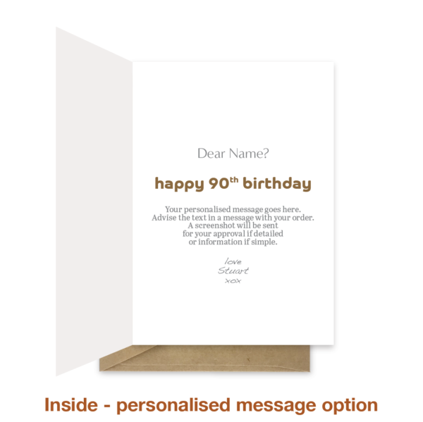 Personalised message inside 90th birthday card bth276