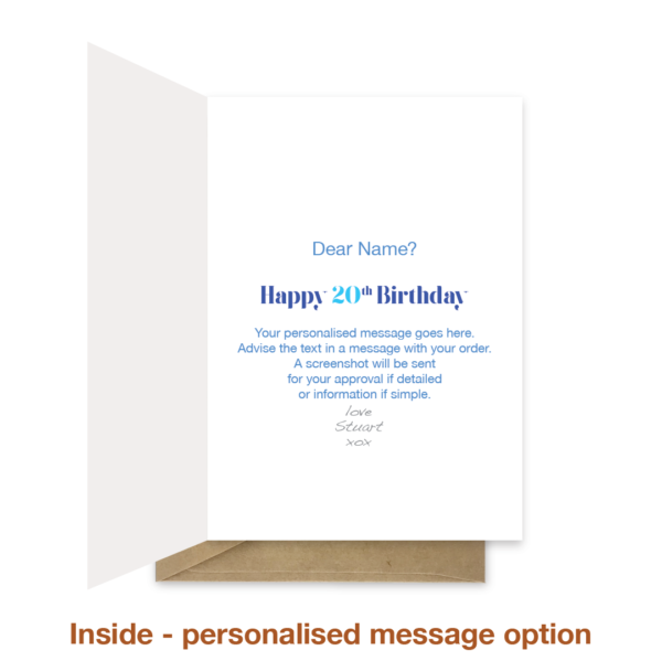 20th Birthday wishes card - Blue - Image 4