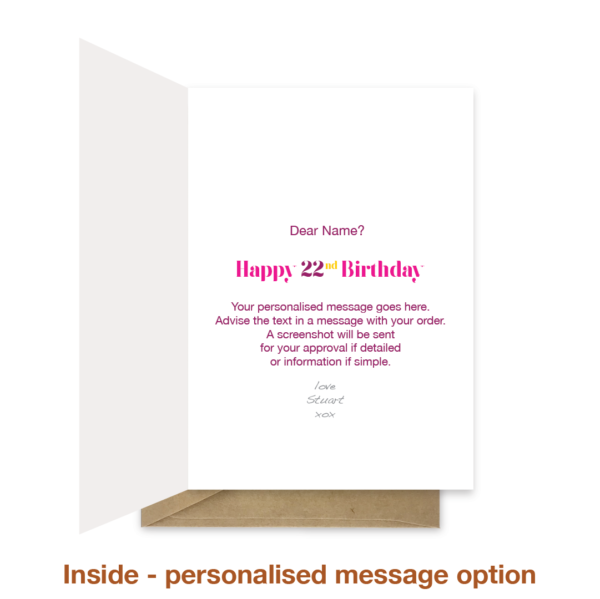 22nd Birthday wishes card - Pink - Image 4