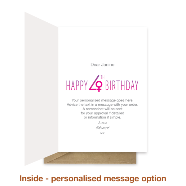 Personalised message inside 40th birthday card bth331