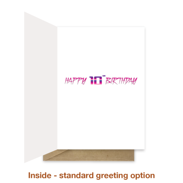 Standard greeting inside 10th birthday card bth341