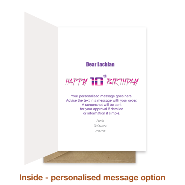Personalised message inside 10th birthday card bth341