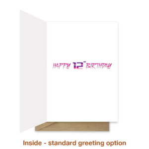 Standard greeting inside 12th birthday card bth343