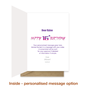 Personalised message inside 16th birthday card bth347