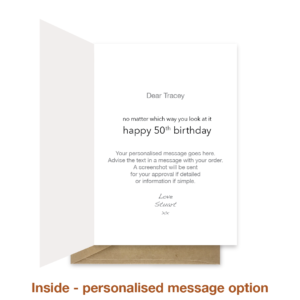 Personalised message inside 50th birthday card bth384