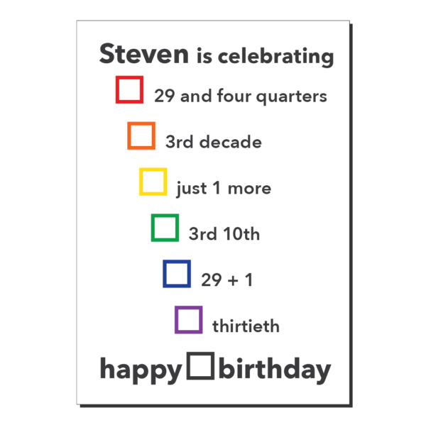30th birthday card with choices bth392