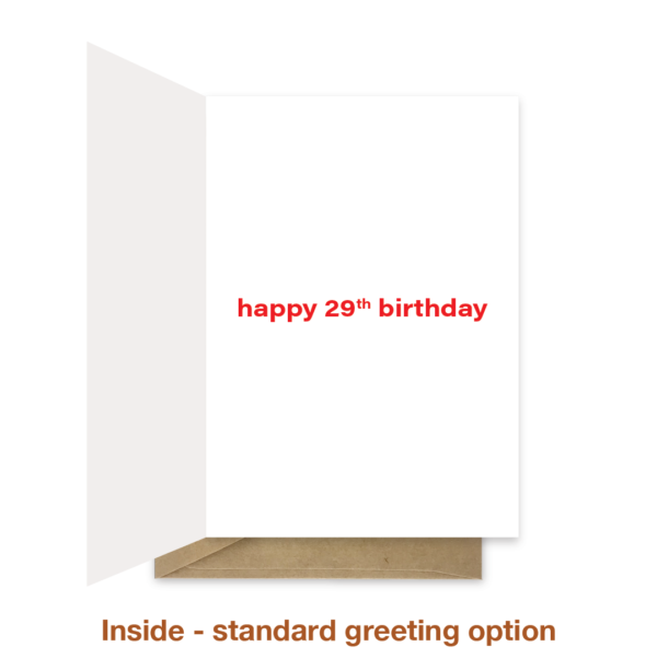 Standard greeting inside 29th birthday card bth417