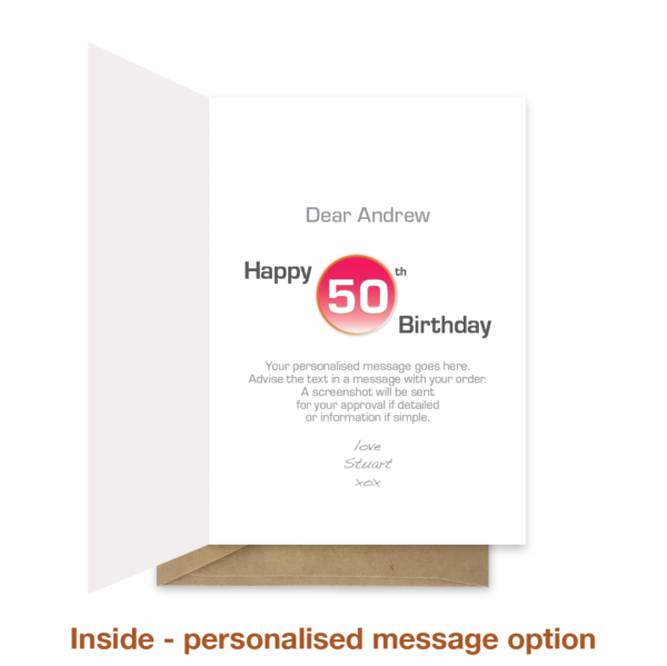 Personalised message inside 50th birthday card bth482