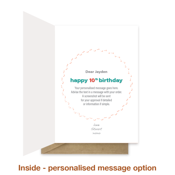 Personalised message inside 10th birthday card bth493