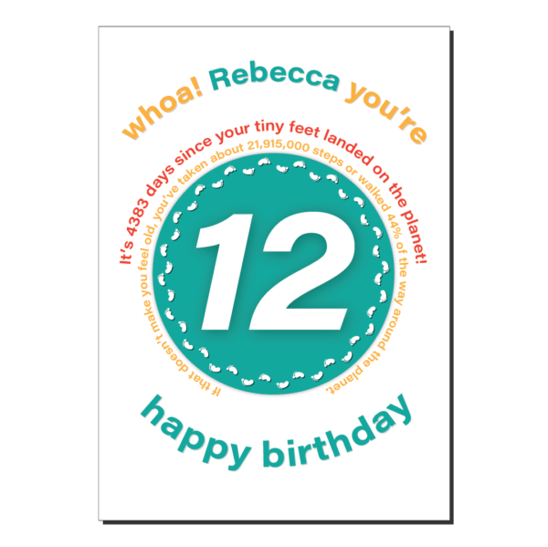 12th birthday card tiny feet statistics bth493
