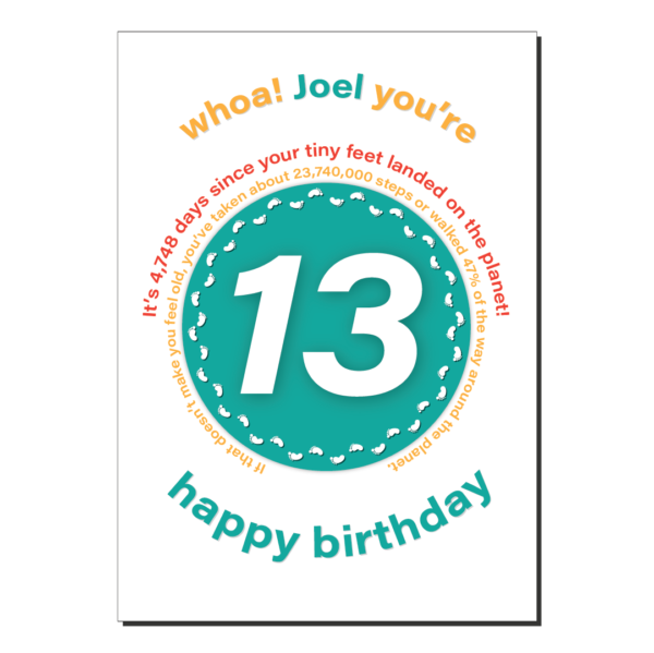 13th birthday card tiny feet statistics bth496