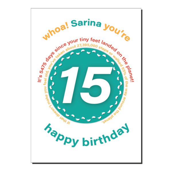 15th birthday card tiny feet statistics bth498