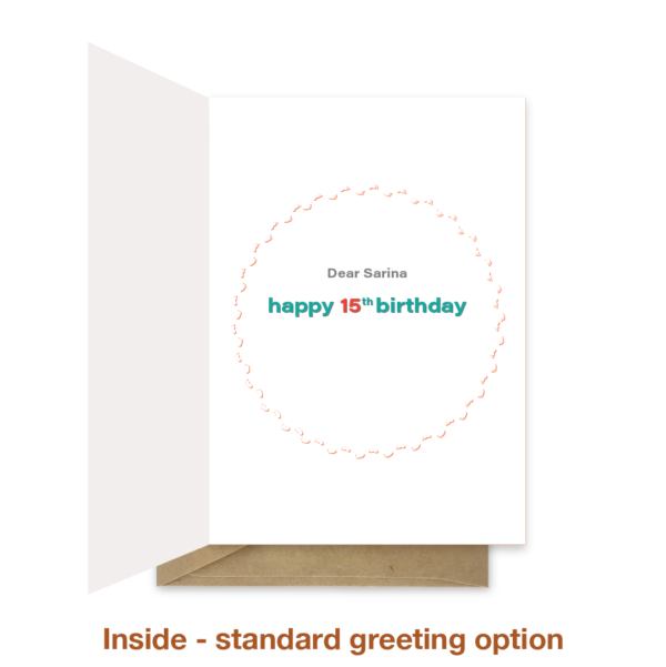 Standard greeting inside 15th birthday card bth498