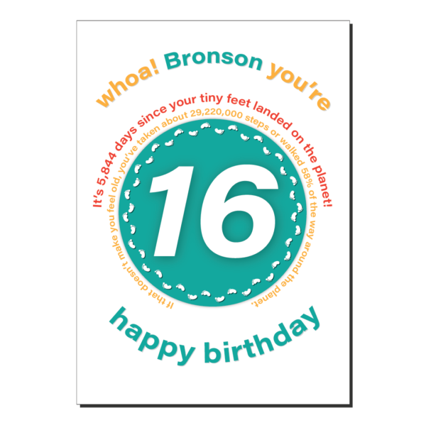 16th birthday card tiny feet statistics bth498