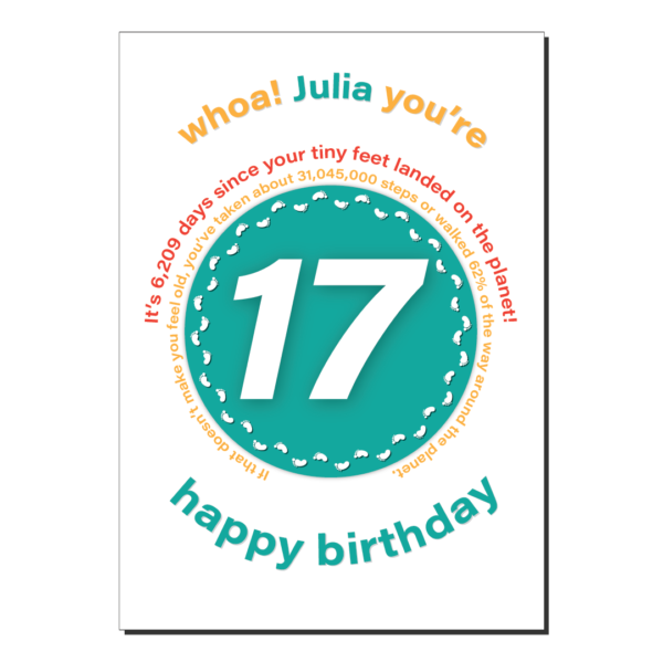 17th birthday card tiny feet statistics bth500