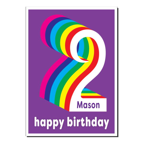 2nd birthday card rainbow with name bth503