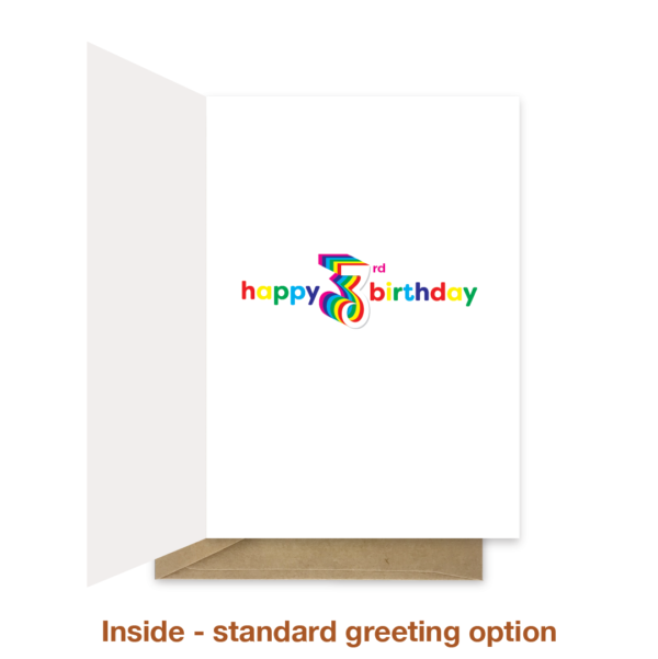 Standard greeting inside 3rd birthday card bth504