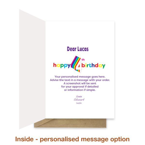 4th birthday card - Rainbow Name - Image 4