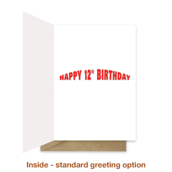 Standard greeting inside 12th birthday card bth508