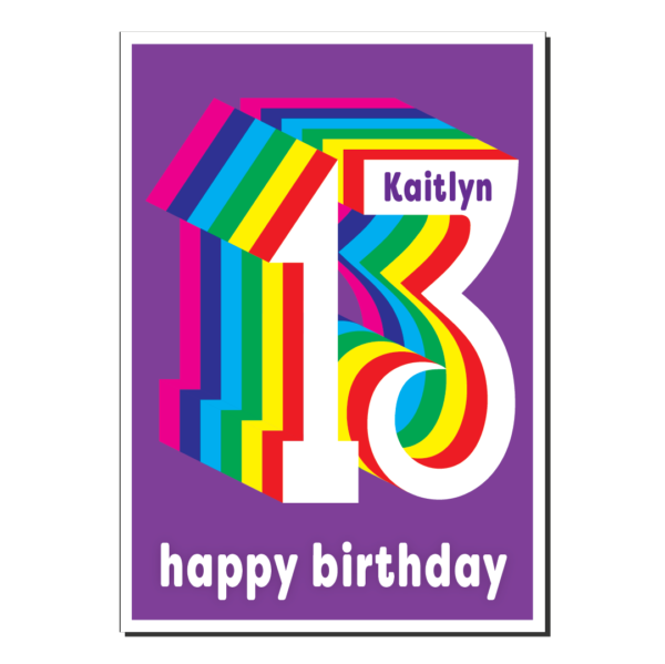 13th birthday card rainbow with name bth517