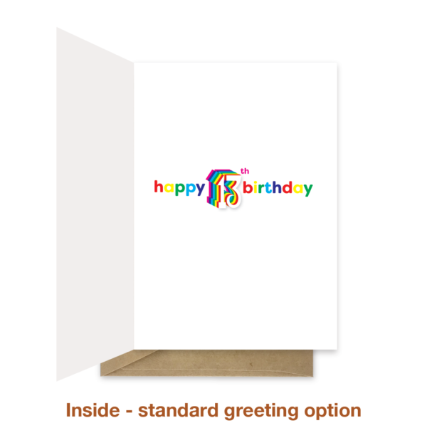 Standard greeting inside 13th birthday card bth517