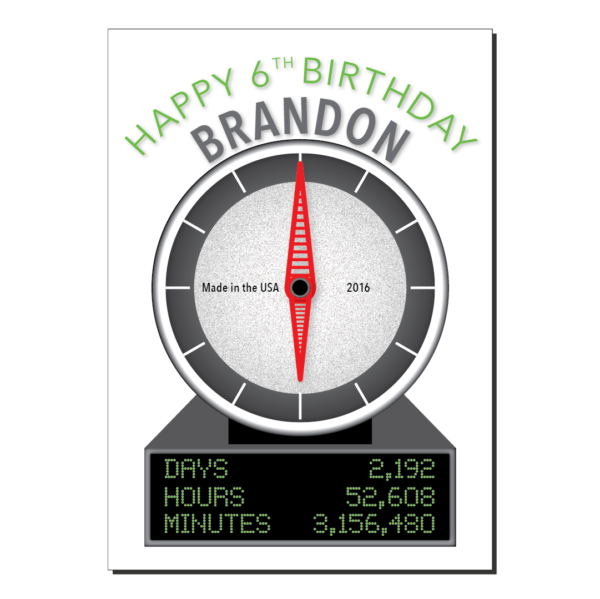 6th birthday card clock statistics bth520