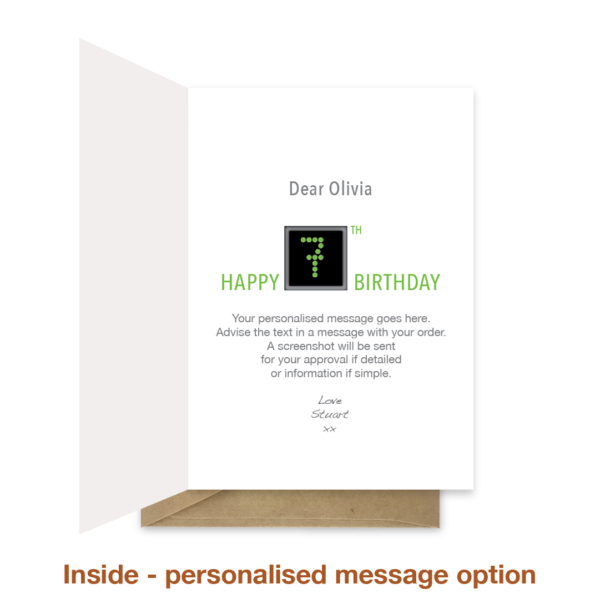 Personalised message inside 7th birthday card bth521