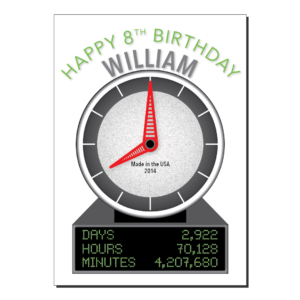 8th birthday card clock statistics bth522