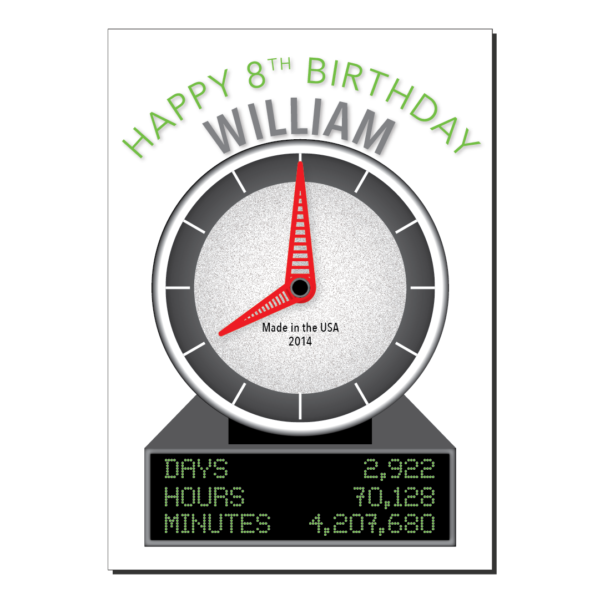 8th birthday card clock statistics bth522