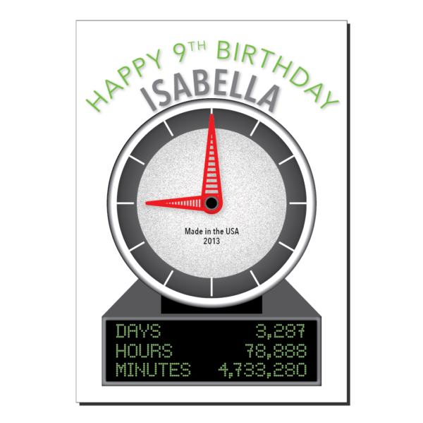 9th birthday card clock statistics bth523