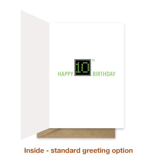 Standard greeting inside 10th birthday card bth524