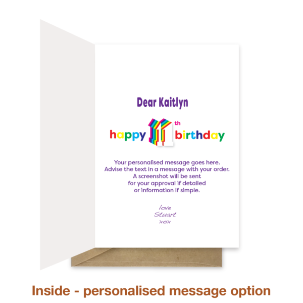 11th birthday card - Rainbow Name - Image 3