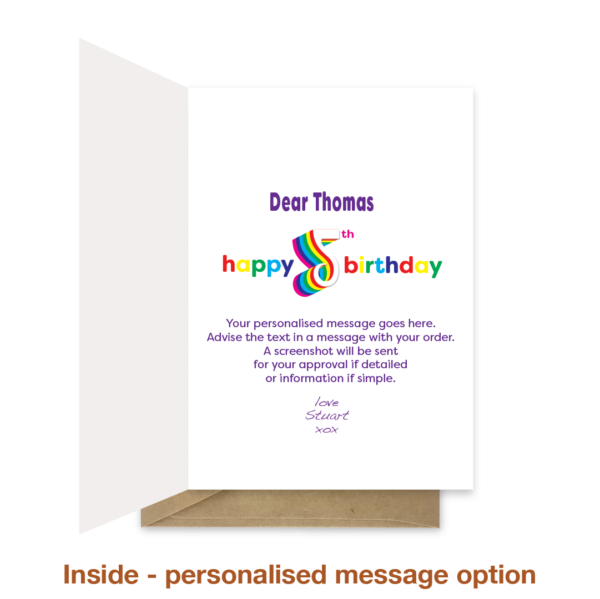 Personalised message inside 5th birthday card bth540