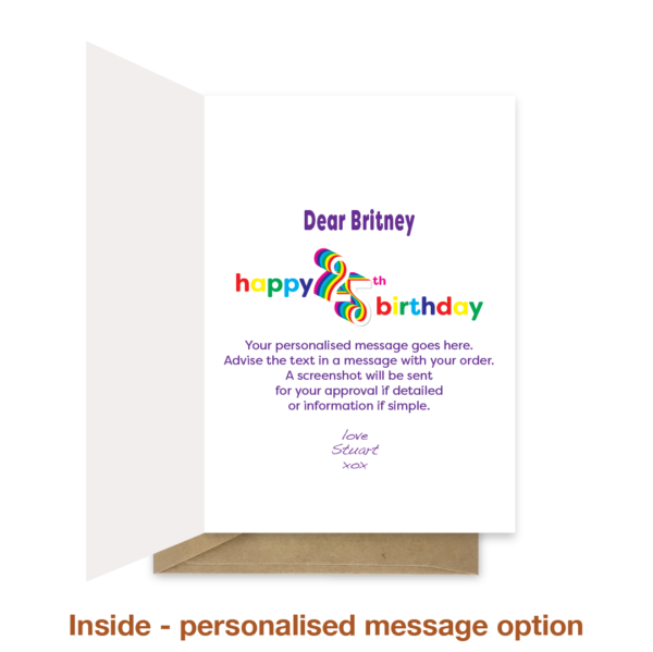 Personalised message inside 25th birthday card bth546