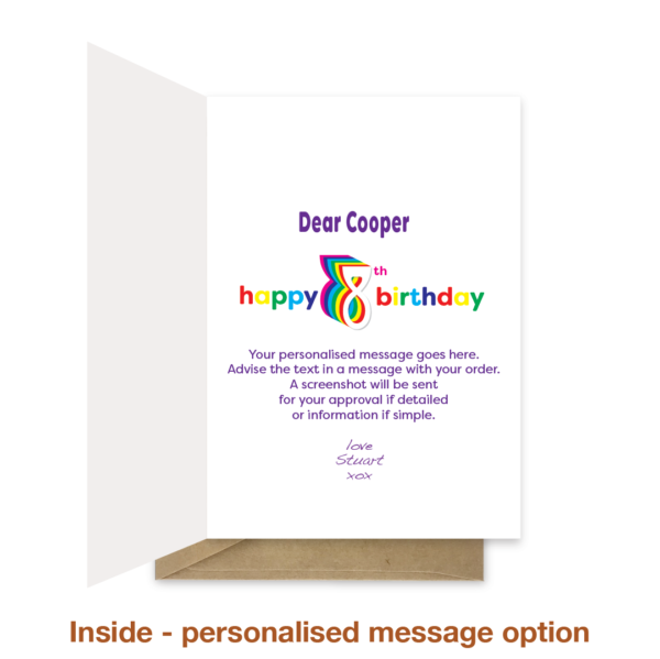 Personalised message inside 8th birthday card bth550