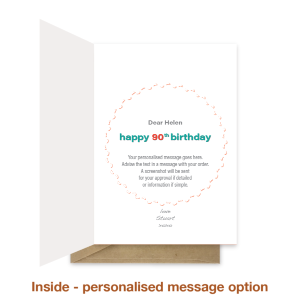 Personalised message inside 90th birthday card bth554