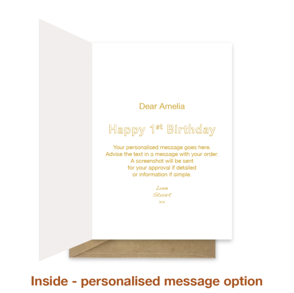 Personalised message inside 1st birthday card bth562