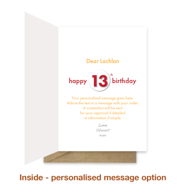 Personalised message inside 13th birthday card bth567 inside 13th birthday card bth567