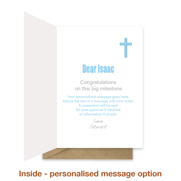 Personalised message inside baptism card cht033