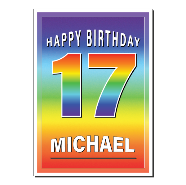 personalised 17th birthday card rainbow background bb0027