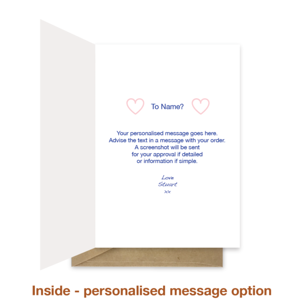 Personalised message inside valentine card val037