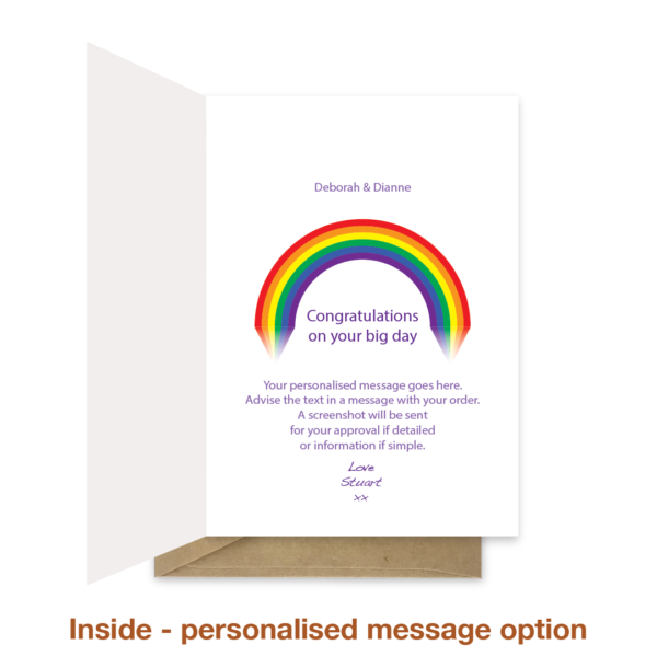 Personalised message inside lesbian wedding card wed026