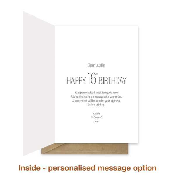 Personalised message inside 16th birthday card bb076