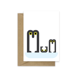 mothers day card. Mum font of Cute penguin mum with baby and child. mth017