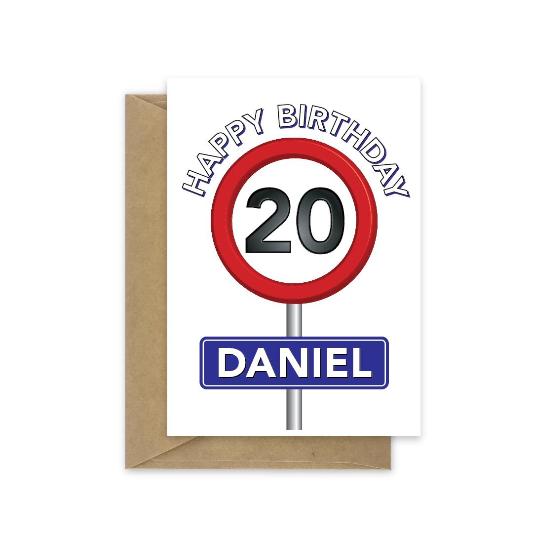 20th birthday card speed sign name bb104